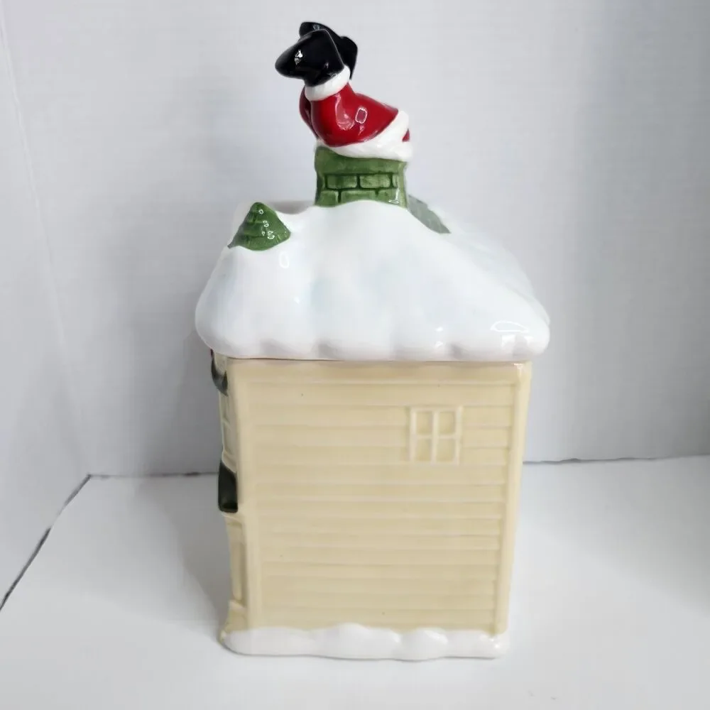 Vintage HOMCO Christmas Cookie Jar Victorian House Santa Stuck in Chimney 1990